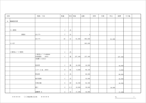 実行予算書作成システム「実行予算 Light」 実行予算書（明細(xì)）印刷帳票